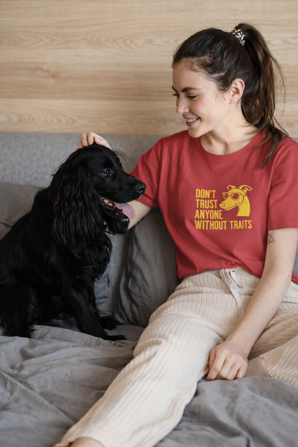 Don’t Trust Anyone Without Traits T-Shirt | Funny Dog Illustration Tee