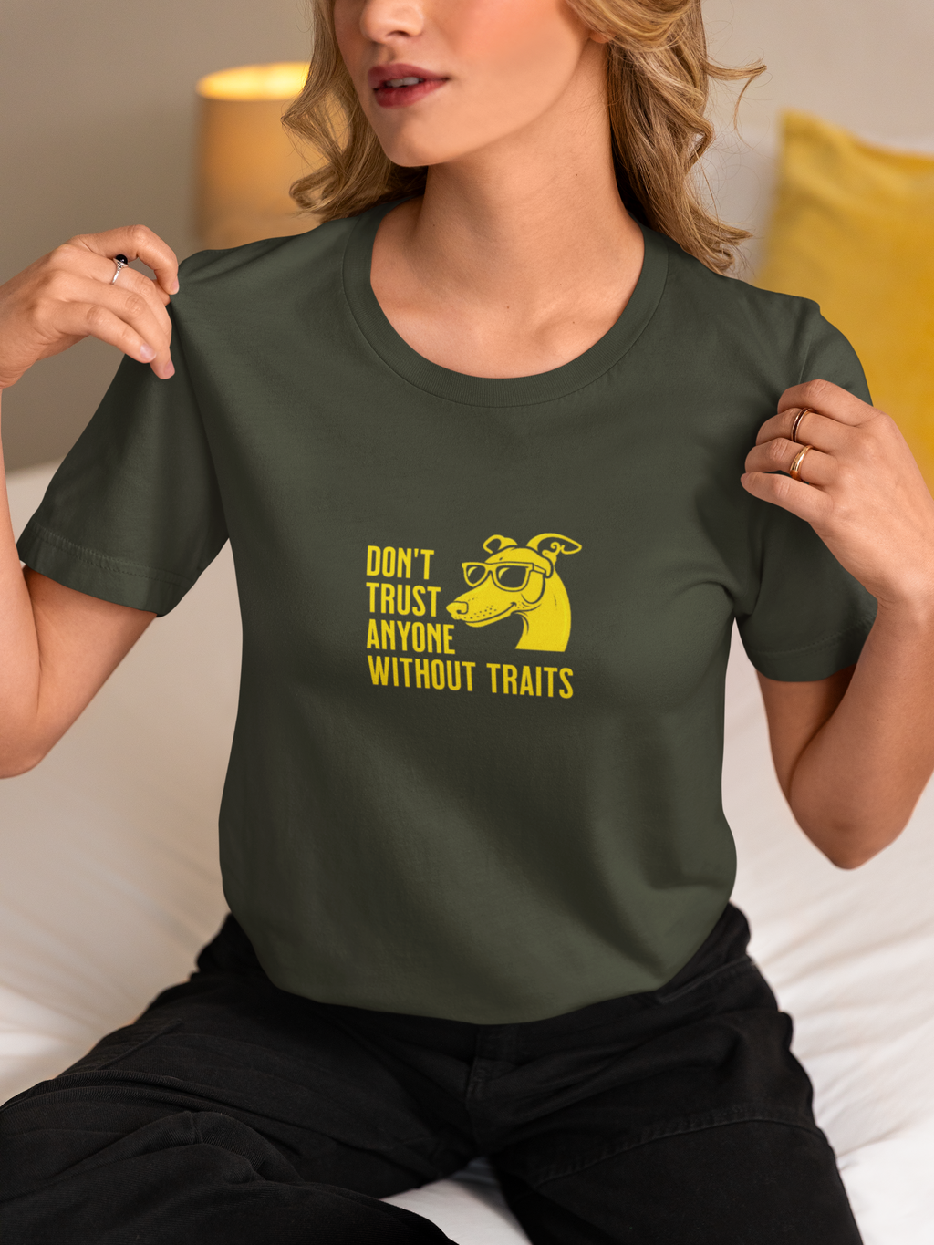 Don’t Trust Anyone Without Traits T-Shirt | Funny Dog Illustration Tee