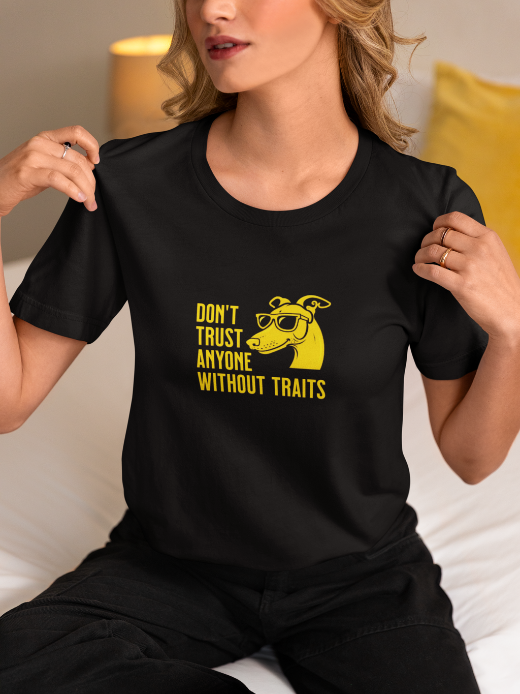 Don’t Trust Anyone Without Traits T-Shirt | Funny Dog Illustration Tee