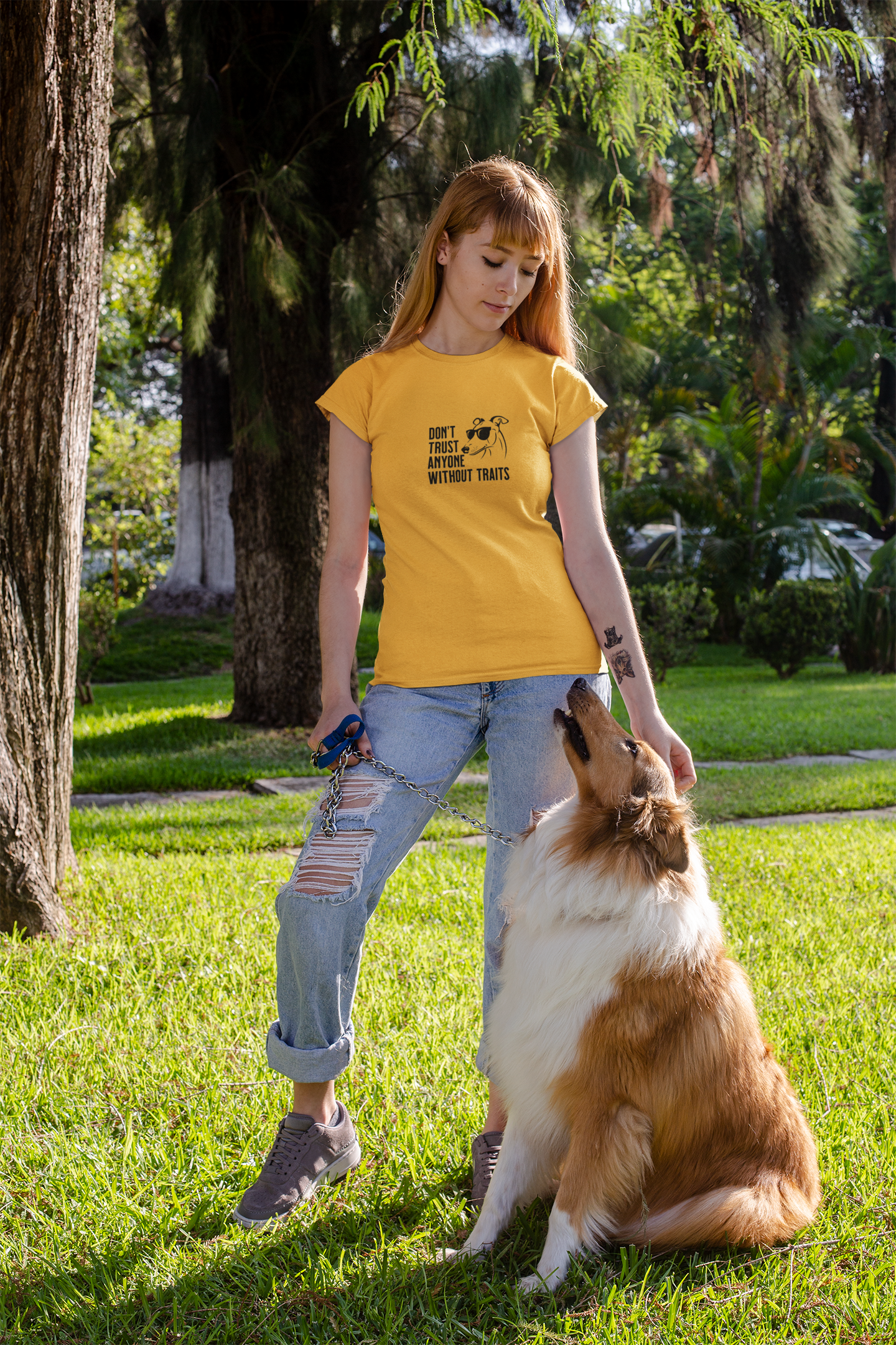 Don’t Trust Anyone Without Traits T-Shirt | Funny Dog Illustration Tee